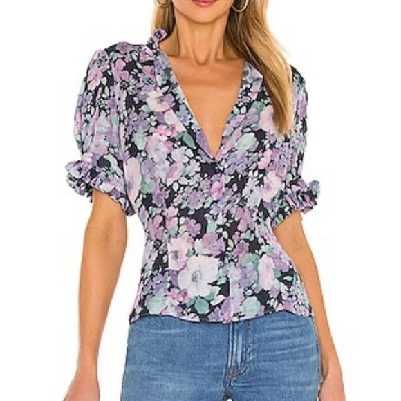 Selkie X Revolve Bistro Blouse Floral Purple Size Small Ladies Button Down - Picture 1 of 10